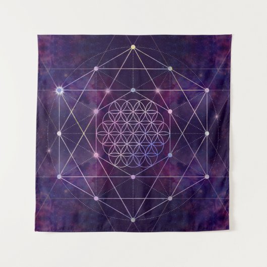 Blume des Lebens auf Nebel - Himmel Wandteppich (Vorderseite)