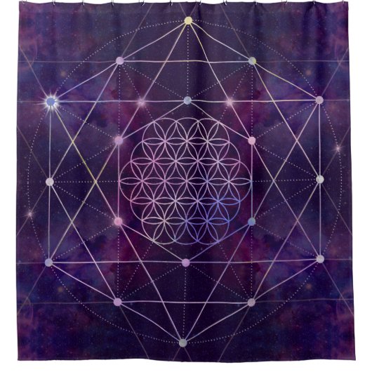 Blume des Lebens auf Nebelfleck - Himmel Duschvorhang (Vorderseite)