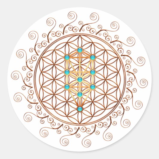 Blume des Lebens, Baum des Lebens, Kabbalah, Sephi Runder Aufkleber (Vorderseite)