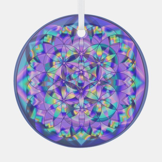 Blume des Lebens blau~ Ornament Aus Glas (Vorderseite)