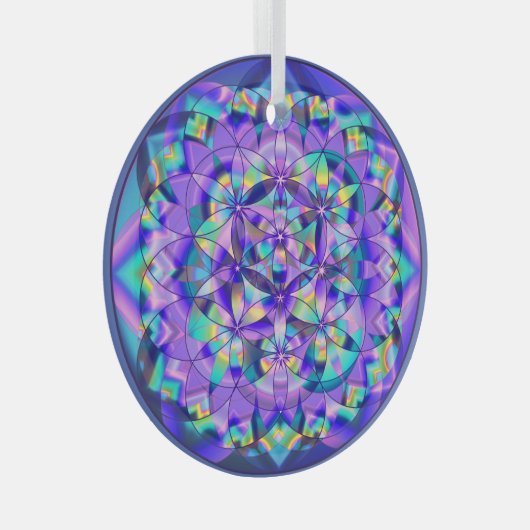 Blume des Lebens blau~ Ornament Aus Glas (Vorderseite Rechts)