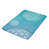 Blume des Lebens blau / türkis Badematte (Schrägansicht)
