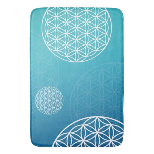 Blume des Lebens blau / türkis Badematte (Vorderseite Vertikal)