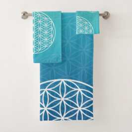 Blume des Lebens blau / türkis Badhandtuch Set
