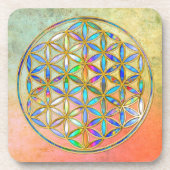 Blume des Lebens / Blume des Lebens - goldfarbig Getränkeuntersetzer (Vorderseite)