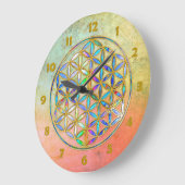 Blume des Lebens / Blume des Lebens - goldfarbig Große Wanduhr (Winkel)