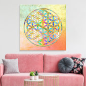 Blume des Lebens / Blume des Lebens - goldfarbig Leinwanddruck (Insitu (Wohnzimmer))