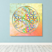 Blume des Lebens / Blume des Lebens - goldfarbig Leinwanddruck (Insitu (Holzboden))