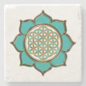 Blume des Lebens / Blume des Lebens - Lotus türkis Steinuntersetzer (Vorderseite)