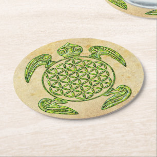 Blume des Lebens / Blume des Lebens - Schildkröte Runder Pappuntersetzer