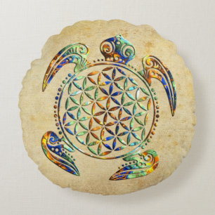 Blume des Lebens / Blume des Lebens - Schildkröte Rundes Kissen