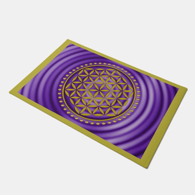 Blume des Lebens - Briefmarke Gold + Ihr Rückgrat. Fußmatte (Schrägansicht)