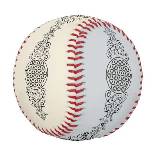 Blume des Lebens - Briefmarke - Ornamente schwarz Baseball (Schrägansicht)