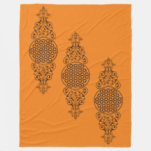 Blume des Lebens - Briefmarke - Ornamente schwarz Fleecedecke