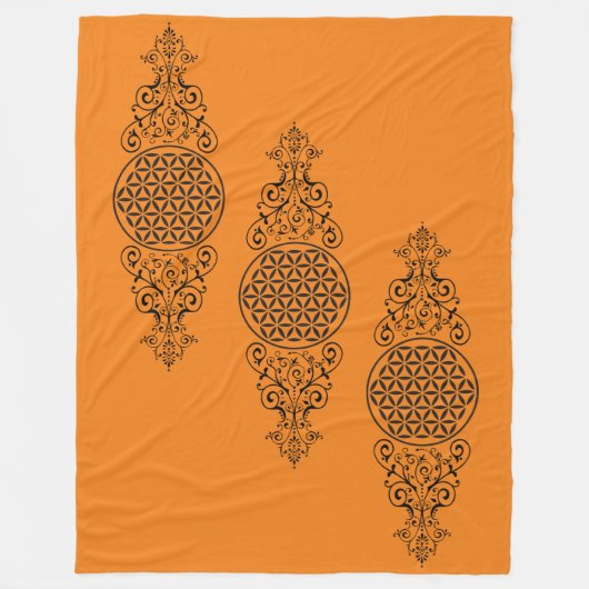 Blume des Lebens - Briefmarke - Ornamente schwarz  Fleecedecke (Vorderseite)