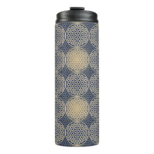 Blume des Lebens - Briefmarkenmuster - blauer Sand Thermosbecher