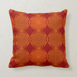 Blume des Lebens - Briefmarkenmuster - orange Rot Kissen