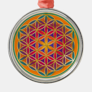 Blume des Lebens - Button Style 03 Silbernes Ornament