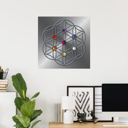 Blume des Lebens Chakra Gemstone Poster (Heimbüro)