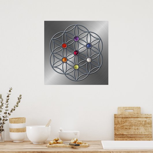 Blume des Lebens Chakra Gemstone Poster (Küche)
