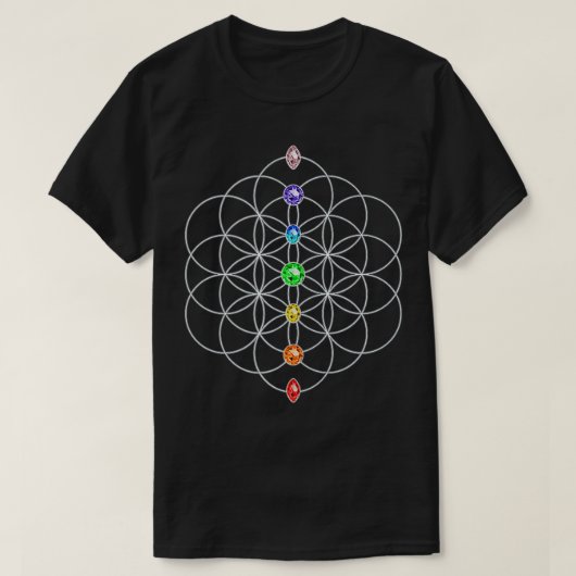 Blume des Lebens Chakra Stones Sacred Geometrie Yo T-Shirt (Design vorne)