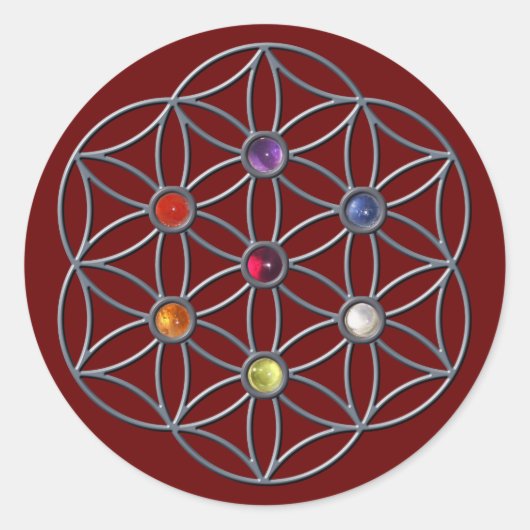 Blume des Lebens Chakras Gemstone Runder Aufkleber (Vorderseite)