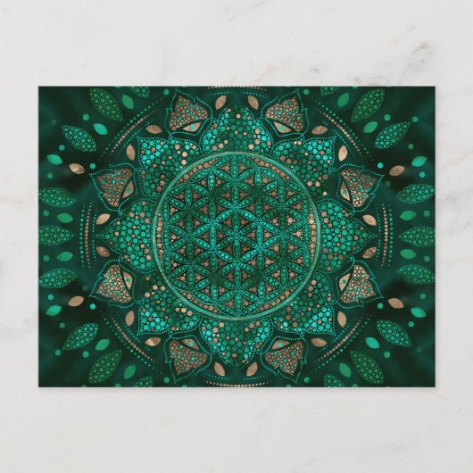 Blume des Lebens Dot Art Malachitgold Postkarte (Vorderseite)