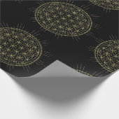 Blume des Lebens elegante schwarze und goldene okk Geschenkpapier (Ecke)