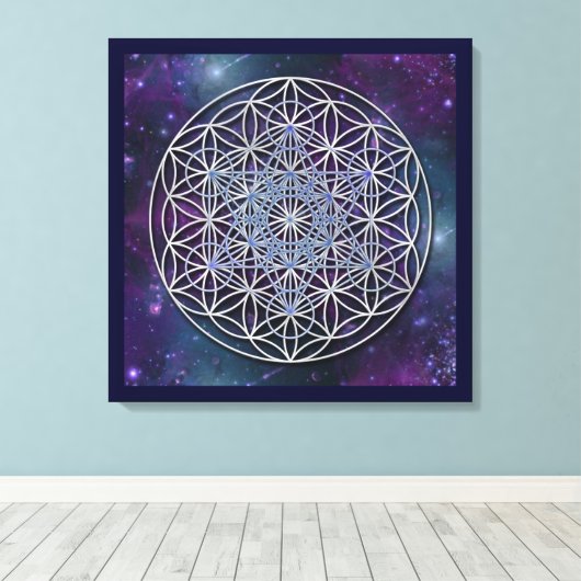 BLUME DES LEBENS - Erzengel Metatron Cube Leinwanddruck (Insitu (Holzboden))