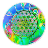 Blume des Lebens - farbenfroh 1 Keramikknauf (Vorderseite)