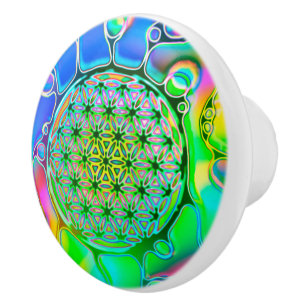 Blume des Lebens - farbenfroh 1 Keramikknauf