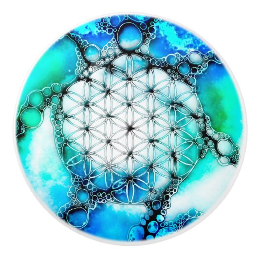 Blume des Lebens - farbenfroh 2 Keramikknauf (Vorderseite)