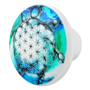 Blume des Lebens - farbenfroh 2 Keramikknauf