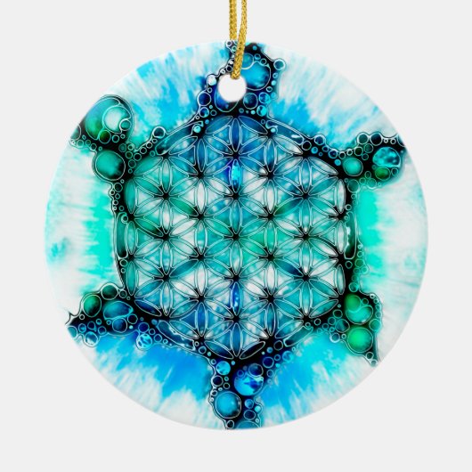 Blume des Lebens - farbenfroh 3 Keramik Ornament (Vorne)