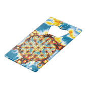 Blume des Lebens - farbenfroh 5 Geldbeutel Flaschenöffner (Rückseite Schrägansicht)