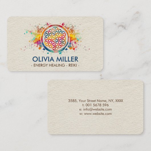 Blume des Lebens - farbenfrohe Spritzer Visitenkar Visitenkarte (Vorne/Hinten)