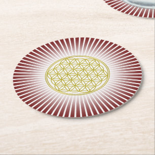 Blume des Lebens / Flower Of Life - gold rays Runder Pappuntersetzer