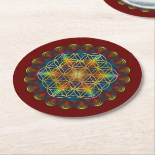 Blume des Lebens / Flower Of Life - Mandala III Runder Pappuntersetzer