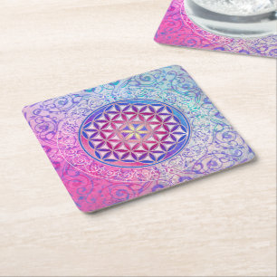 Blume des Lebens / Flower Of Life - Ornament V Rechteckiger Pappuntersetzer