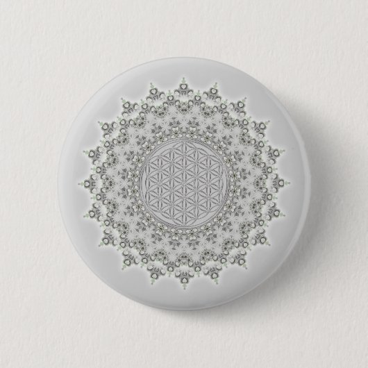 Blume des Lebens - Fraktal Mandala grau Button (Vorderseite)