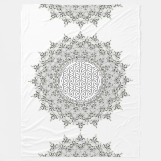 Blume des Lebens - Fraktal Mandala grau Fleecedecke (Vorderseite)