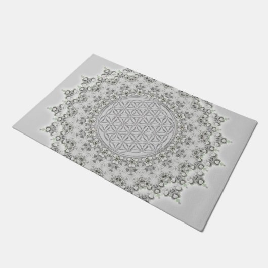 Blume des Lebens - Fraktal Mandala grau Fußmatte (Schrägansicht)