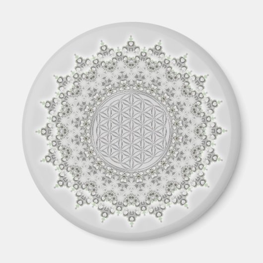 Blume des Lebens - Fraktal Mandala grau Magnet (Vorne)