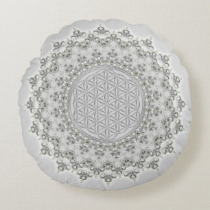 Blume des Lebens - Fraktal Mandala grau Rundes Kissen