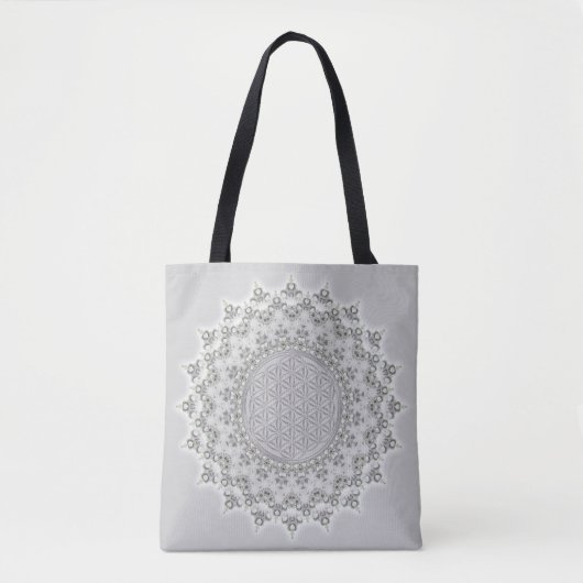 Blume des Lebens - Fraktal Mandala grau Tasche (Vorderseite)