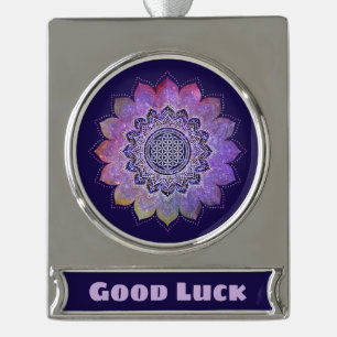 Blume des Lebens - Galaxie im Vintagen Stil 1 Banner-Ornament Silber