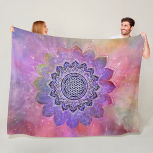 Blume des Lebens - Galaxie im Vintagen Stil 1 Fleecedecke