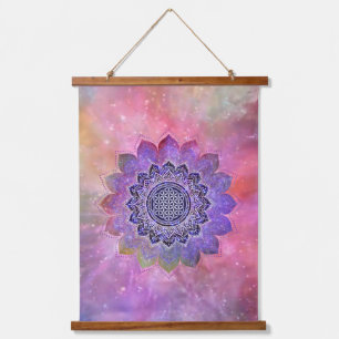 Blume des Lebens - Galaxie im Vintagen Stil 1 Wandteppich Mit Holzrahmen