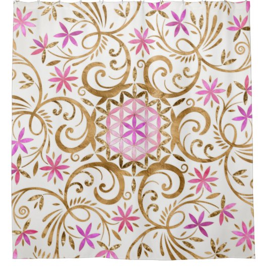Blume des Lebens - geblüht Mandala Duschvorhang (Vorderseite)