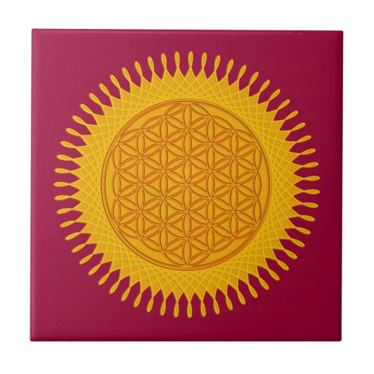 Blume des Lebens - gelb sonnig Fliese (Vorderseite)